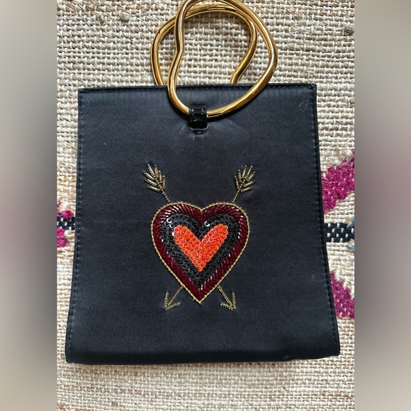 Lizzie Fortunato Pronto Purse Evil Eye and Heart Satin Black - Picture 2 of 4